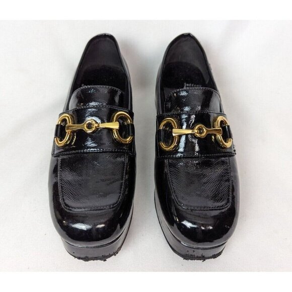 Jeffrey Campbell 7 Student Black Patent Leather Heel Shoes Loafer Bit Grunge - Picture 5 of 16